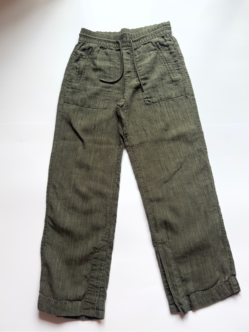 Athleta Retreat Woman’s  Linen Wide Leg  Dark Green Textured Pants Size XXS